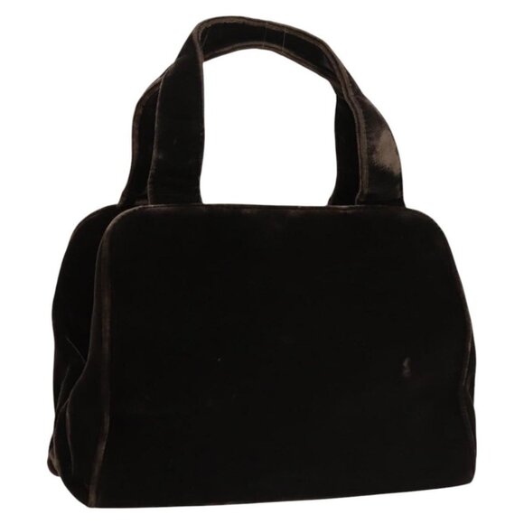 PRADA Hand Bag Velor Dark Brown Auth MY263 - Picture 1 of 16